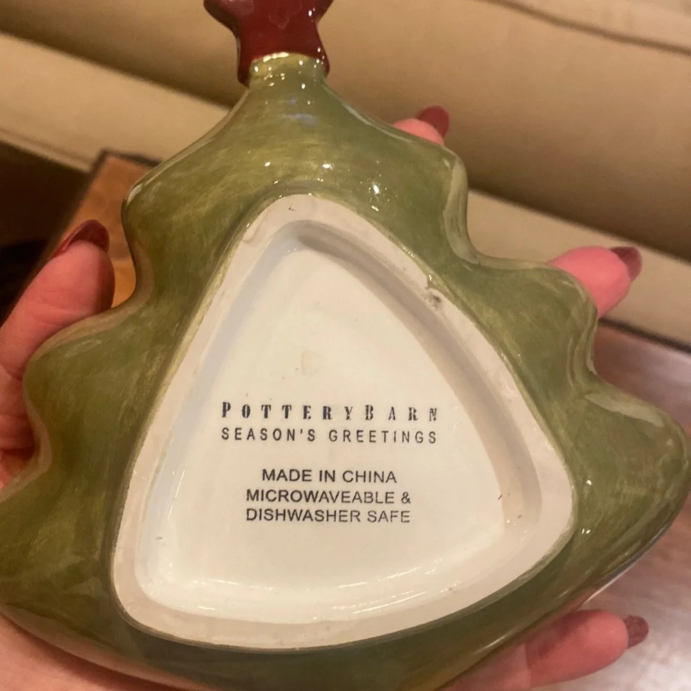 POTTERY BARN Christmas Tree Shape Holiday Bowl Dish Excellent Condition